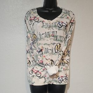 Charter Club | Women's Cream Bicycle Print Rhinestone Accents Cardigan Sz XL